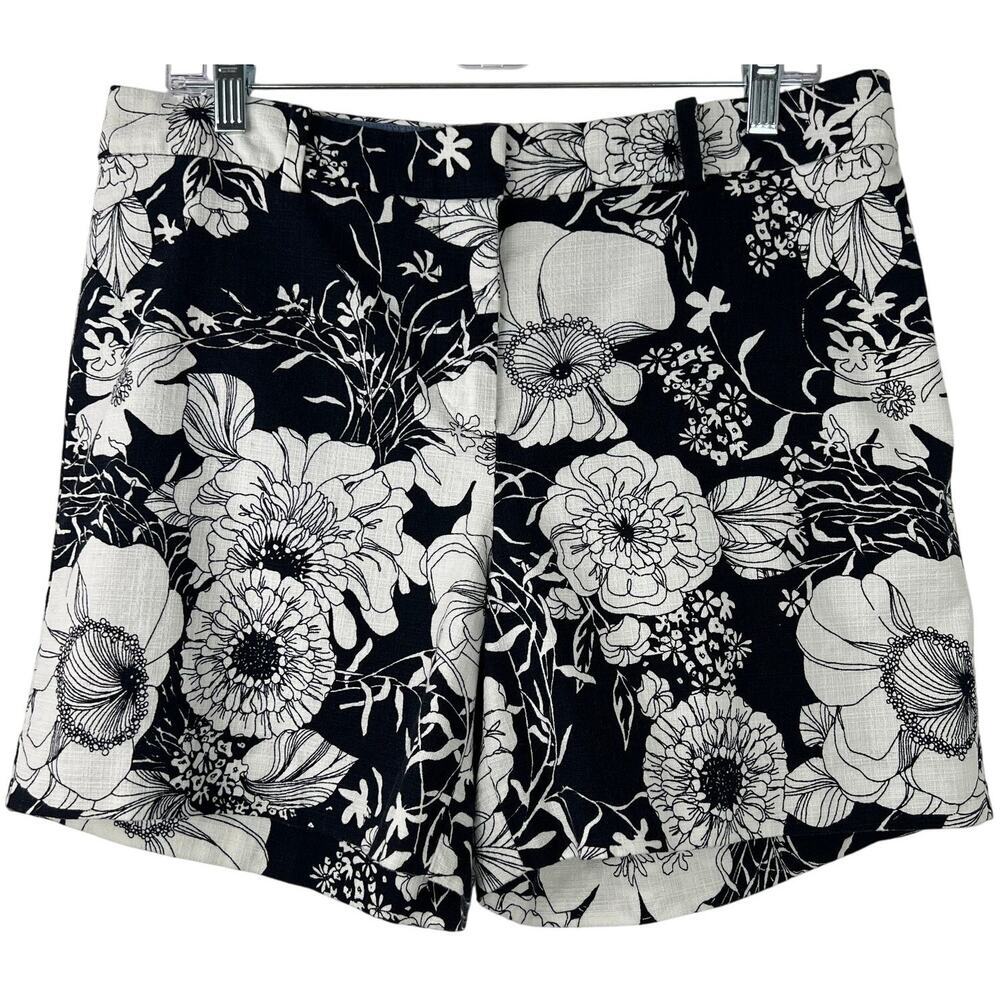 Talbots NWT Black/White Floral Flat Front Chino Twill Stretch Shorts Size 8
